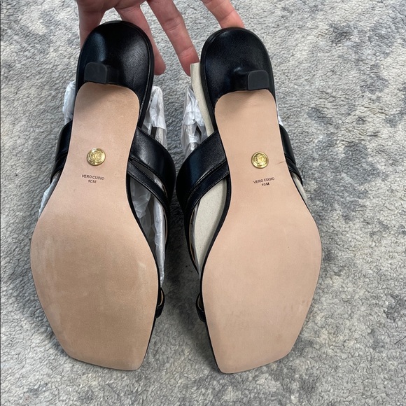 New Veronica Beard Alanis Leather Sandal Thong Kitten Heel Strappy Black Sz 10 - Picture 10 of 16